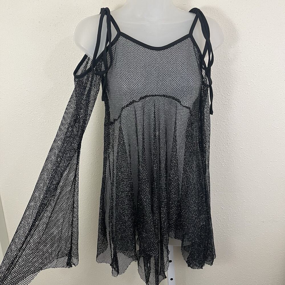 Black Sparkle Mesh Babydoll Top Womens L Bell Sleeve Whimsigoth Witchy Fairy